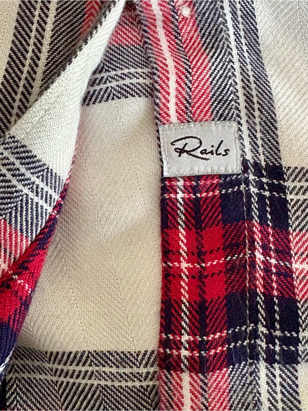 Rails Pella White Red Navy Plaid Flannel Button Down Long Sleeve Shirt Dress L - Picture 3 of 9